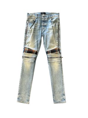 AMIRI JEANS MX2 PLAID "CLAY INDIGO/ORANGE"