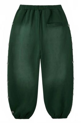 HAPPY MEMORIES DON'T DIE (HMDD)  "GREEN FLOWER" STUDDED SWEATPANTS