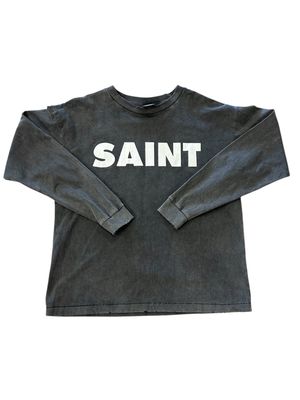 SAINT MICHAEL FADED GRAY RIPPED SAINT PRINTED L/S