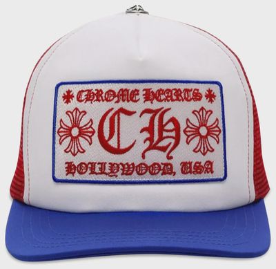 CHROME HEARTS HOLLYWOOD USA TRUCKER HAT "BLUE/WHITE/RED"