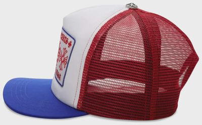 CHROME HEARTS HOLLYWOOD USA TRUCKER HAT "BLUE/WHITE/RED"