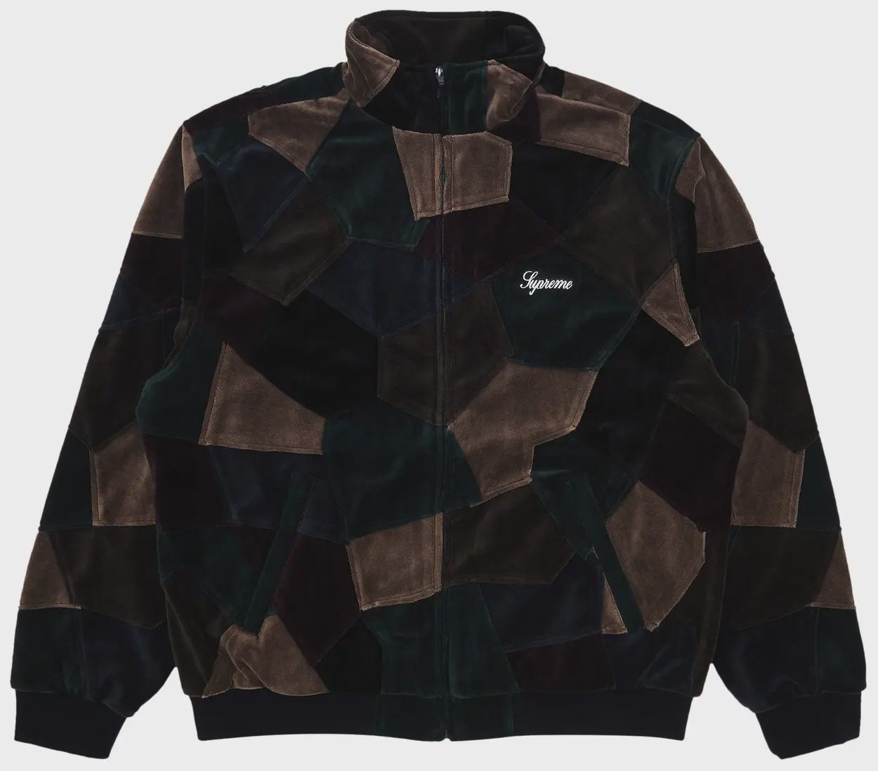 SUPREME PATCHWORK VELOUR TRACK JACKET "DARK NAVY"