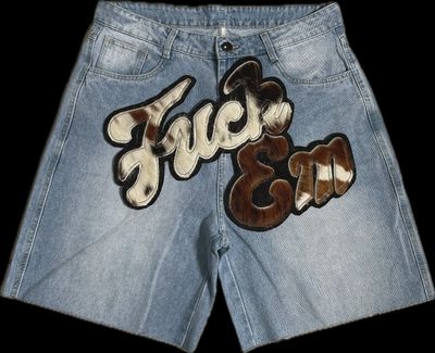 FUCK EM JORTS BLUE/COW HIDE