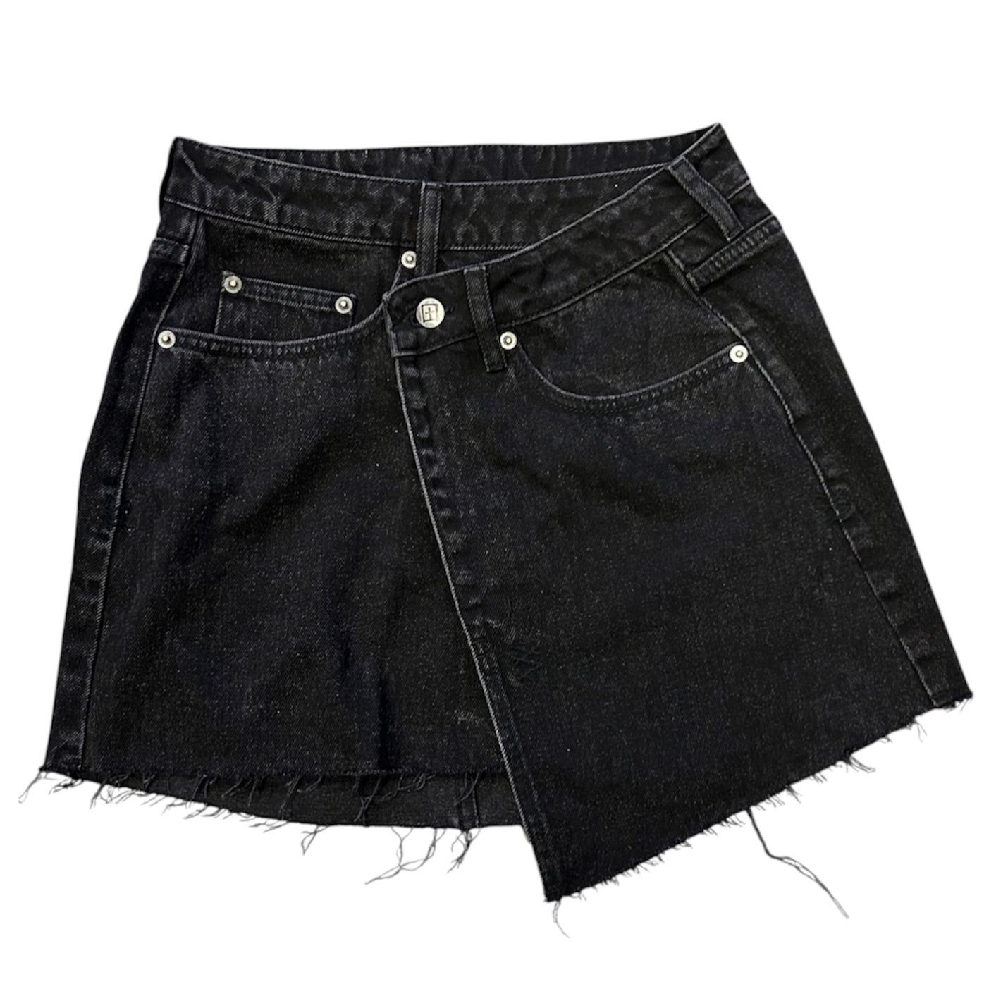 KSUBI ASYMMETRIC DENIM MINI SKIRT BLACK