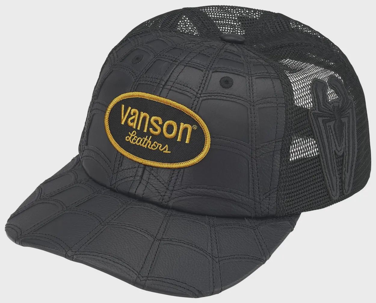 SUPREME X VANSON LEATHER SPIDERMAN MESH BACK 6-PANEL "BLACK"