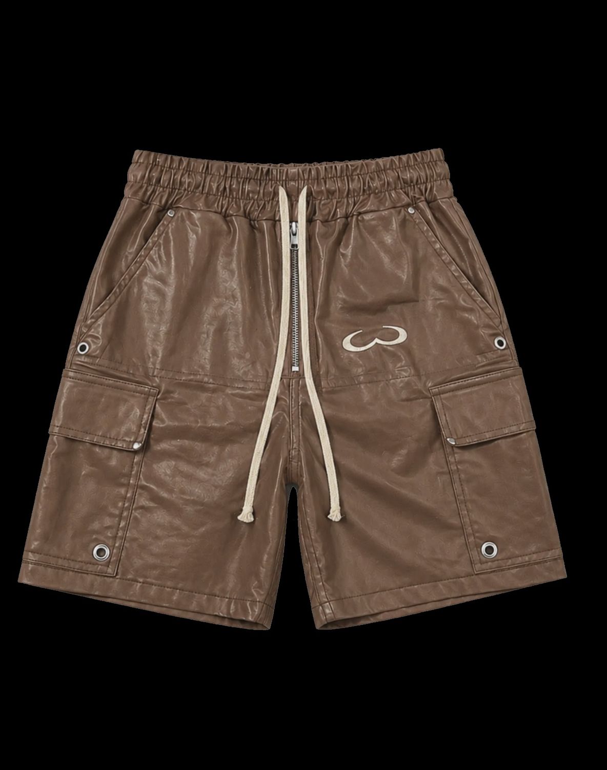 BROWN KATAKANA WAXED DENIM SHORTS