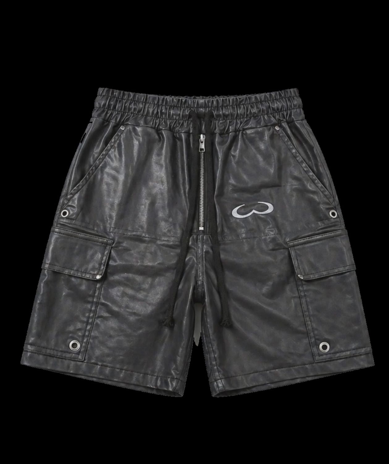 BLACK KATAKANA WAXED DENIM SHORTS