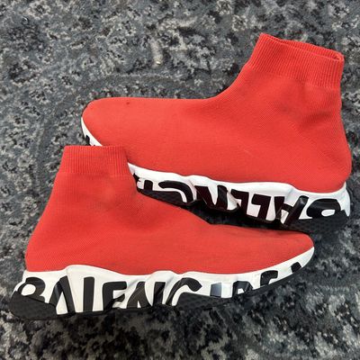 BALENCIAGA SPEED GRAFFITI TRAINER “RED” SZ 9 N.B.