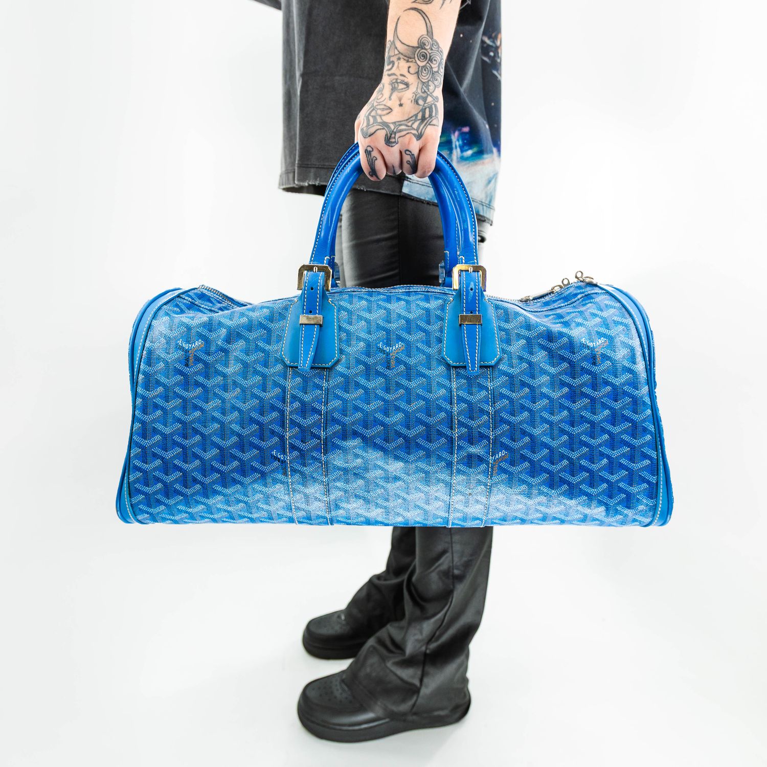 GOYARD BLUE GOYARDINE CANVAS  CROISIERE BOSTON SZ 40