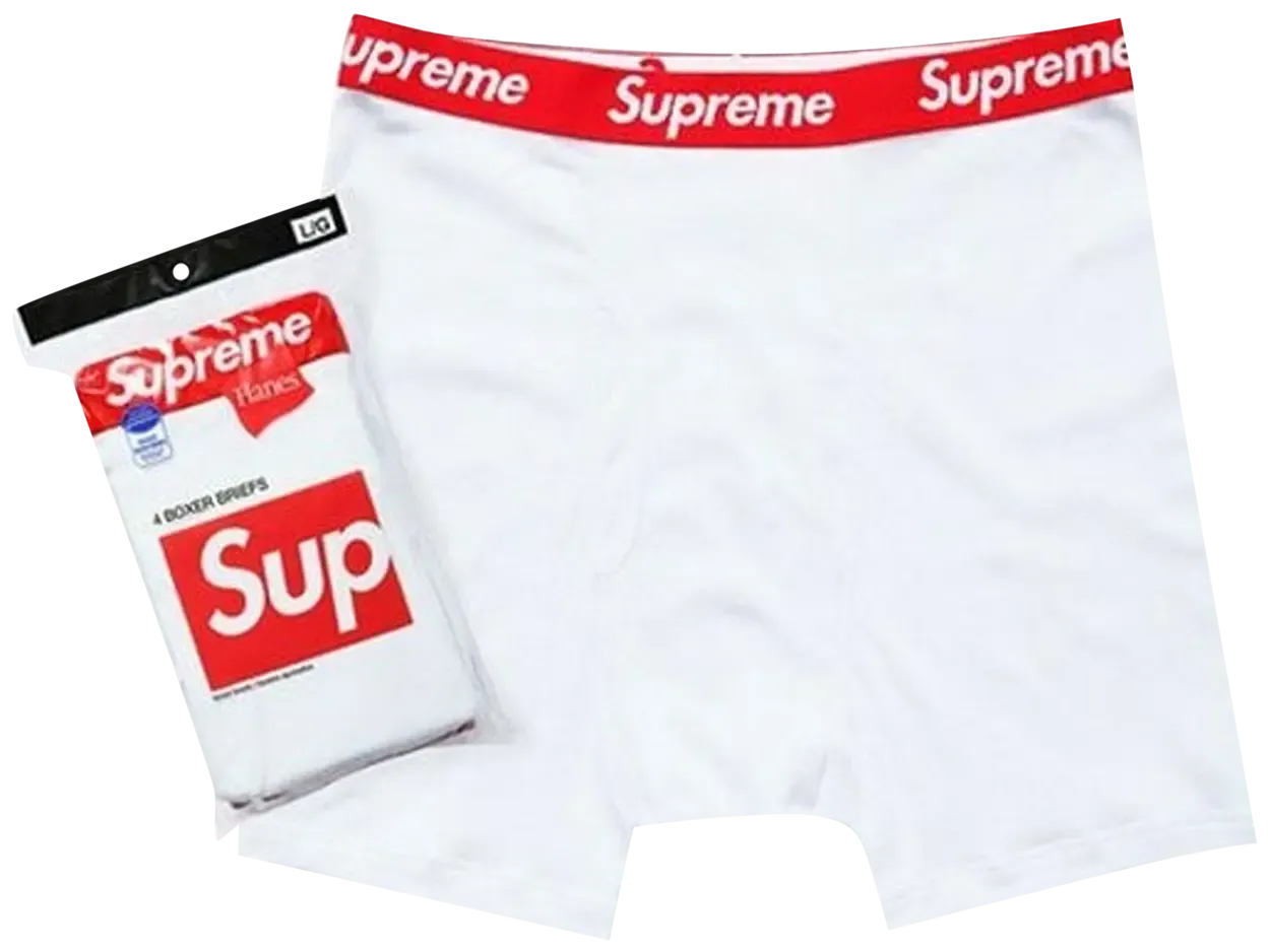SUPREME X HANES BOXER BRIEFS (4 Pack) "WHITE"