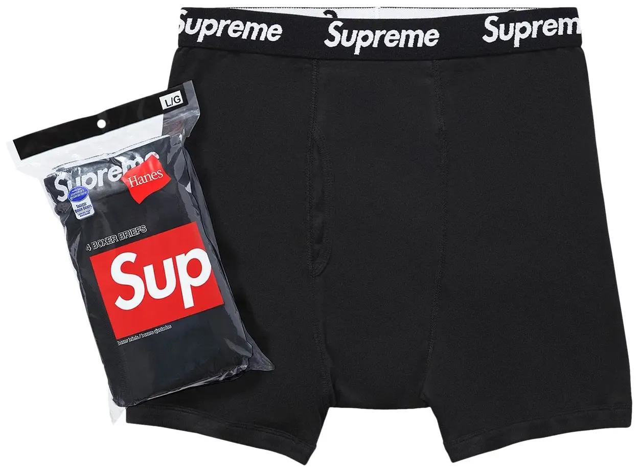 SUPREME X HANES BOXER BRIEFS (4 Pack) "BLACK"