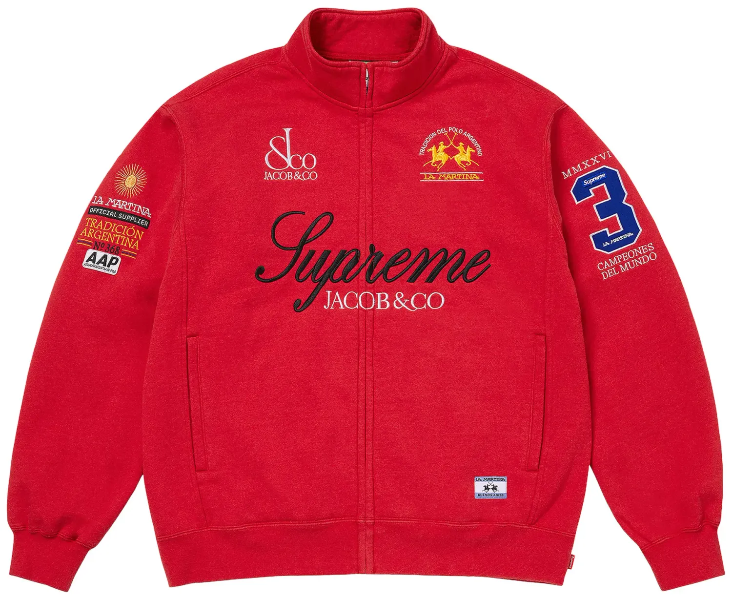 SUPREME X LA MARTINA X JACOB &amp; CO ZIP UP SWEATSHIRT "RED"