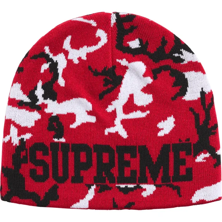 SUPREME REVERSIBLE CAMO BEANIE "RED"
