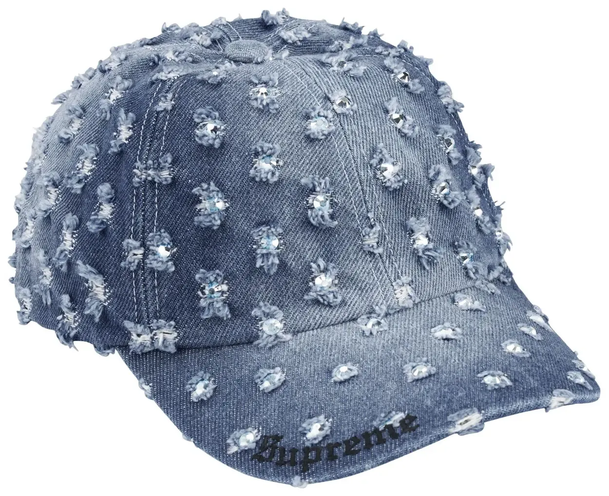 SUPREME HOLE PUNCH RHINESTONE DENIM 6-PANEL "WASHED INDIGO"