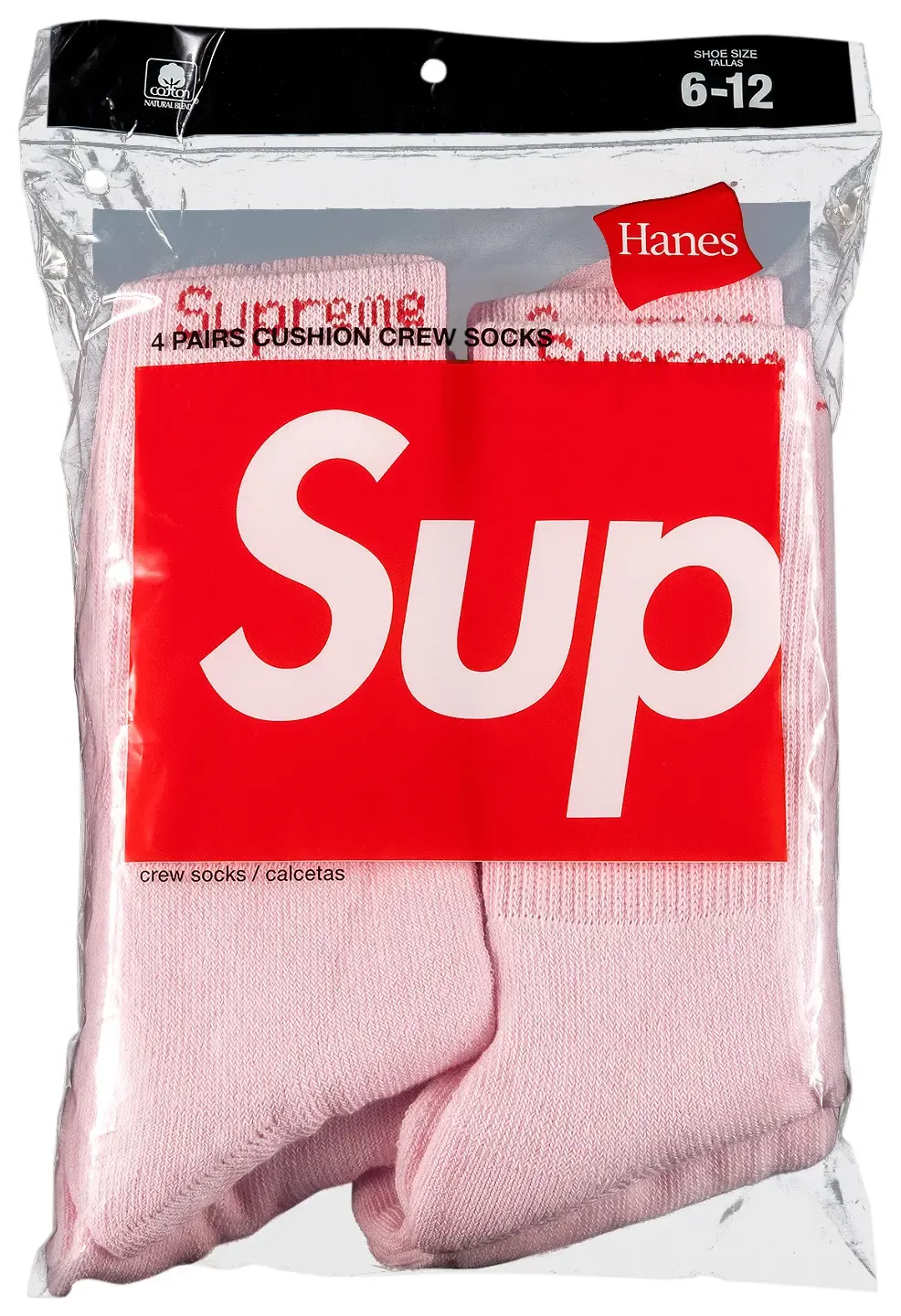 SUPREME X HANES CREW SOCKS (4 PACK) "PINK"