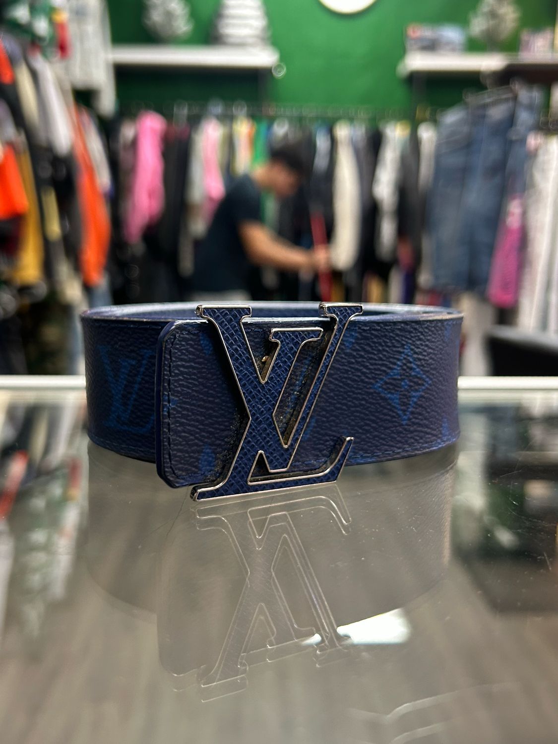 BLUE LV MONOGRAM BELT SZ 95CM
