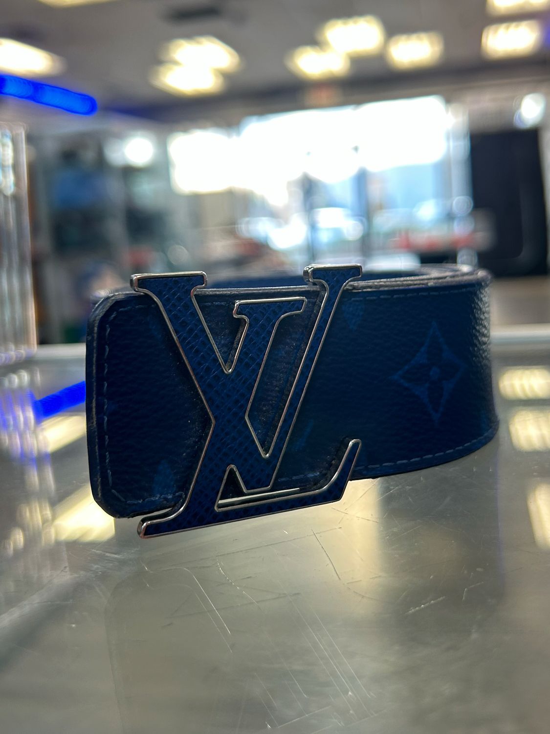 BLUE LV MONOGRAM BELT SZ 90CM