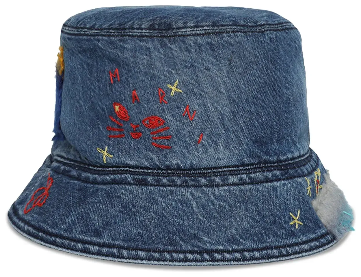 MARNI EMBROIDERED DENIM BUCKET HAT "IRIS BLUE"