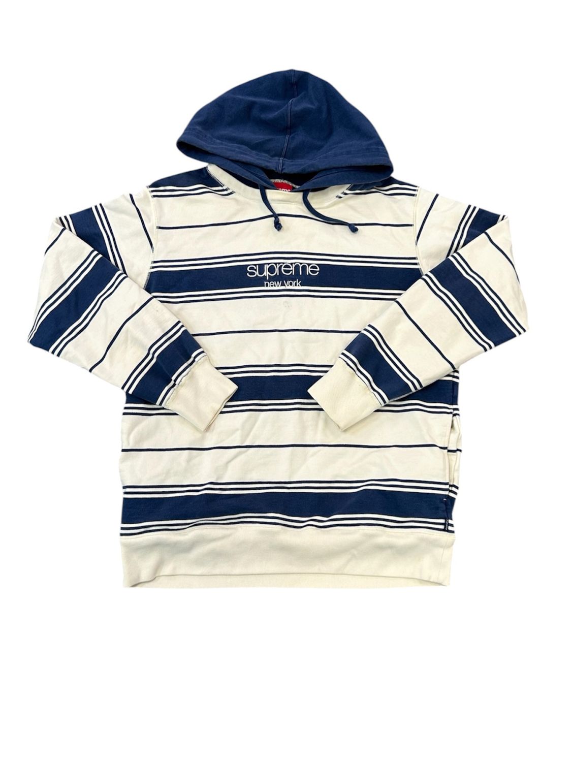 SUPREME STRIPED HOODED CREWNECK “NAVY”