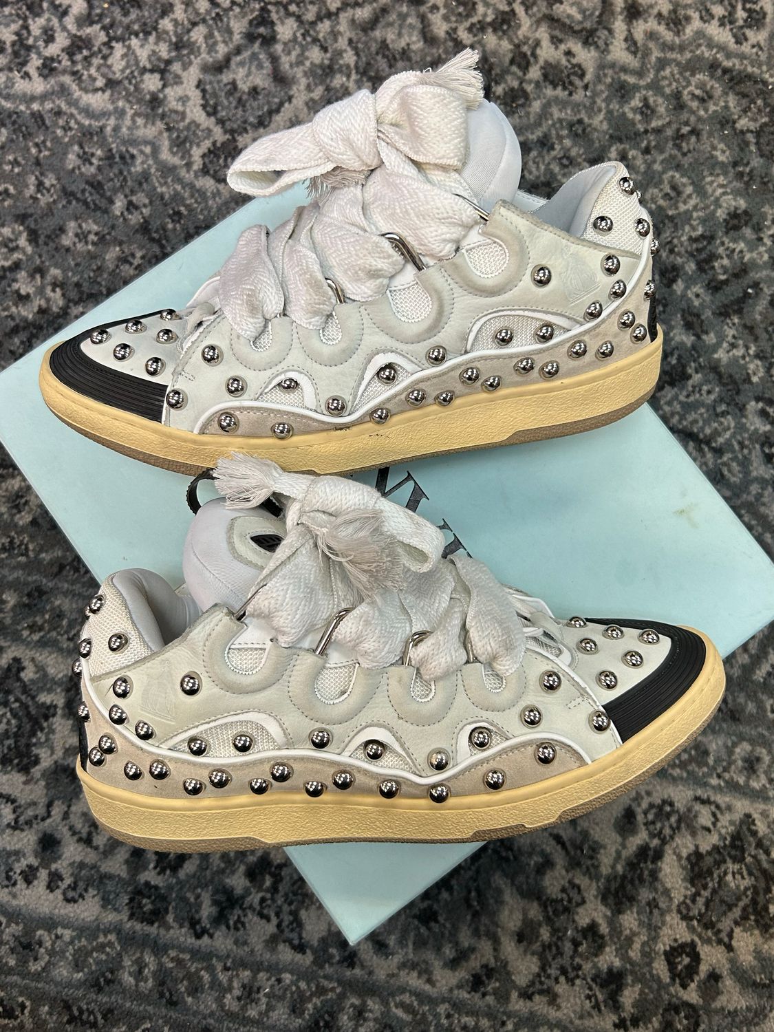 LANVIN CURB “ WHITE STUDDED” SZ 45