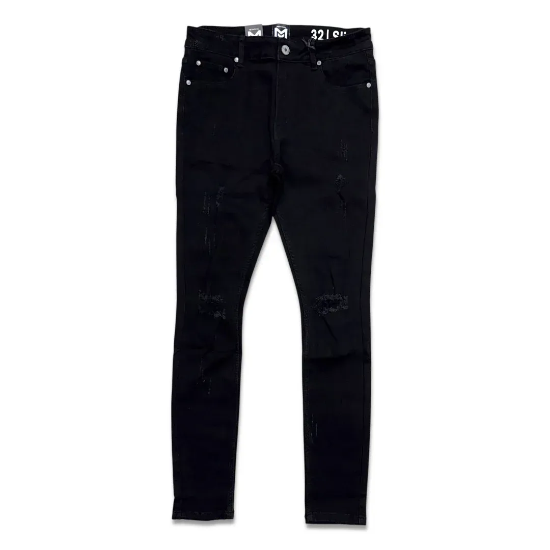 MOTION DENIM RIPPED DARK KNIGHT STRETCH JEANS