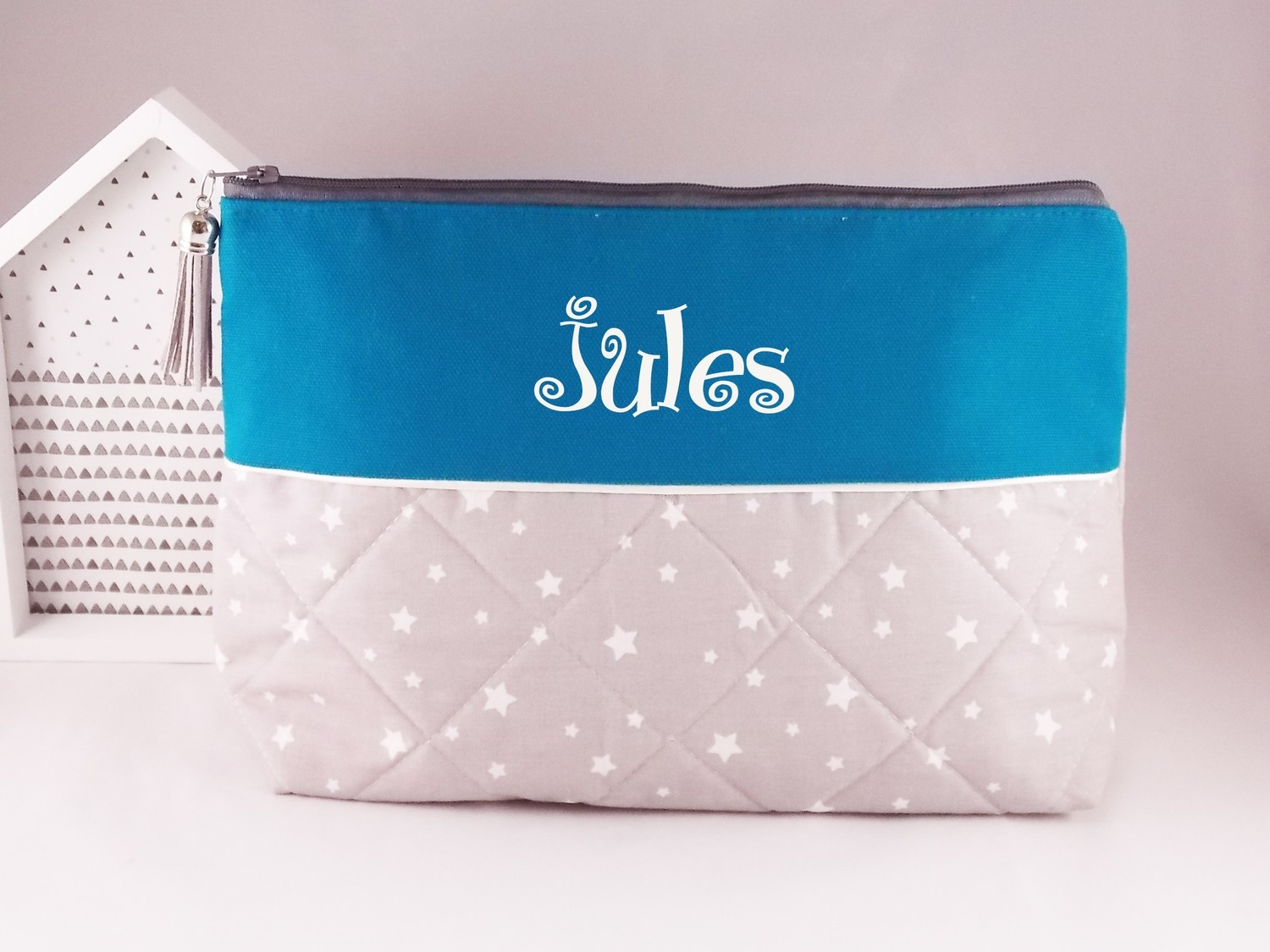 Trousse De Toilette Pour Bebe Ou Enfant Personnalisable Fait Main Motif Etoile Turquoise