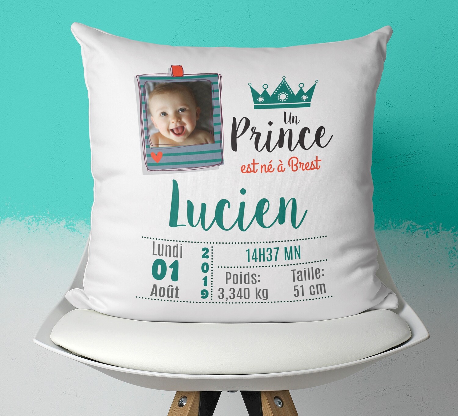 Coussin Naissance Personnalisable Pour Petit Garcon Avec Ou Sans Photo Theme Prince