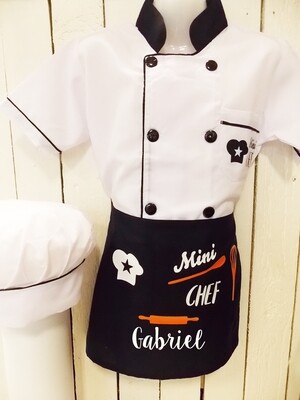 Set Mini Chef Bleu personnalisable (Veste+tablier+toque)