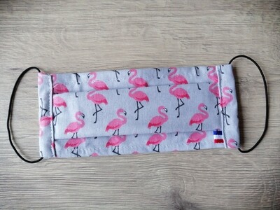 Masque à 2 plis lavable en coton écologique fait main - flamingos