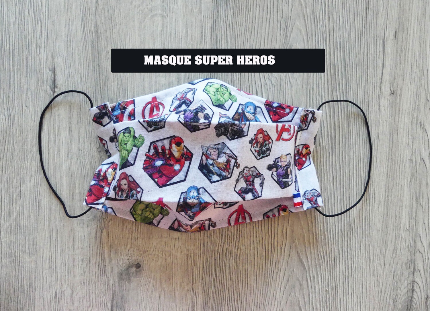 Masque à 2 plis lavable en coton écologique fait main - SUPER HEROS
