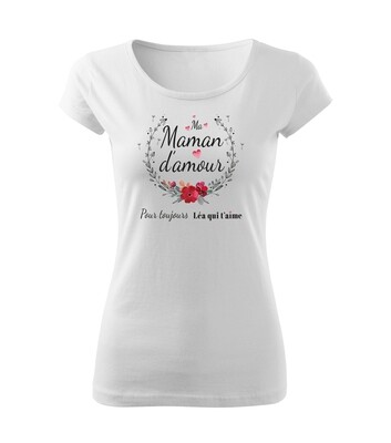 Tee shirt femme personnalisable Maman Fleur rouge
