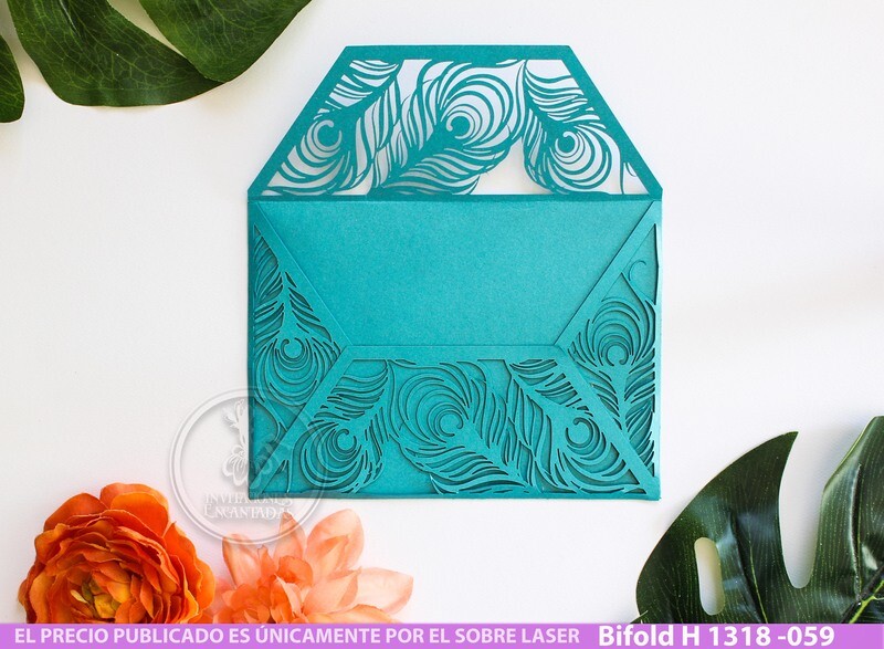 DIY Sobre Corte Laser Bifold H 1318-059 Pavo real Plumas