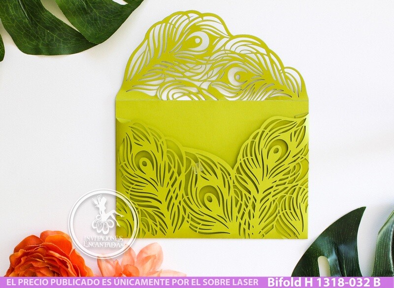 DIY Sobre Corte Laser Bifold H 1318-032B Plumas Pavo Real