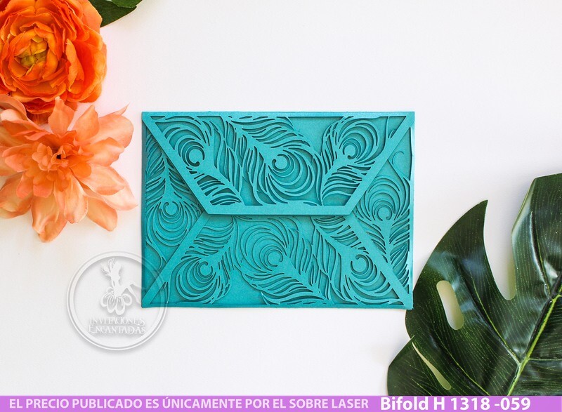 DIY Sobre Corte Laser Bifold H 1318-059 Pavo real Plumas