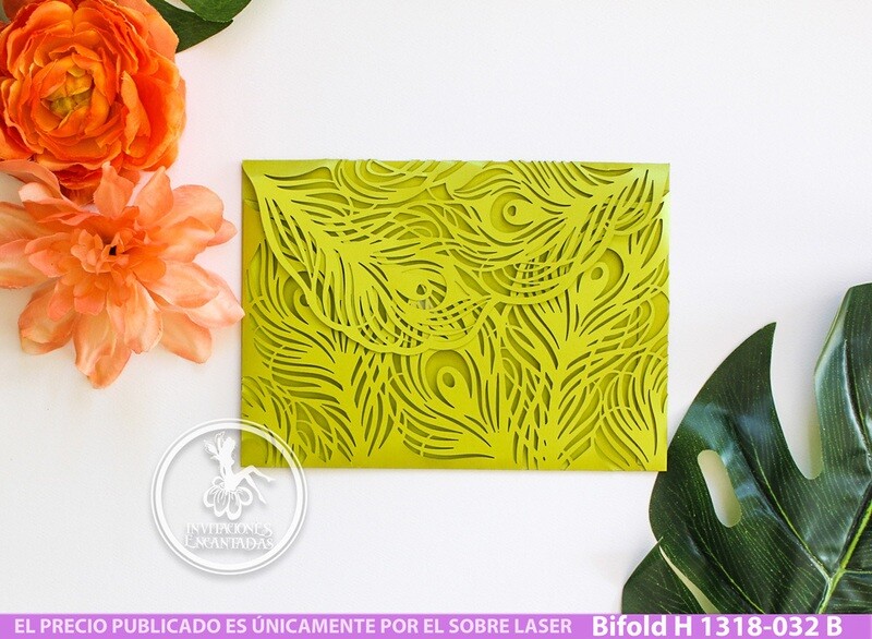 DIY Sobre Corte Laser Bifold H 1318-032B Plumas Pavo Real