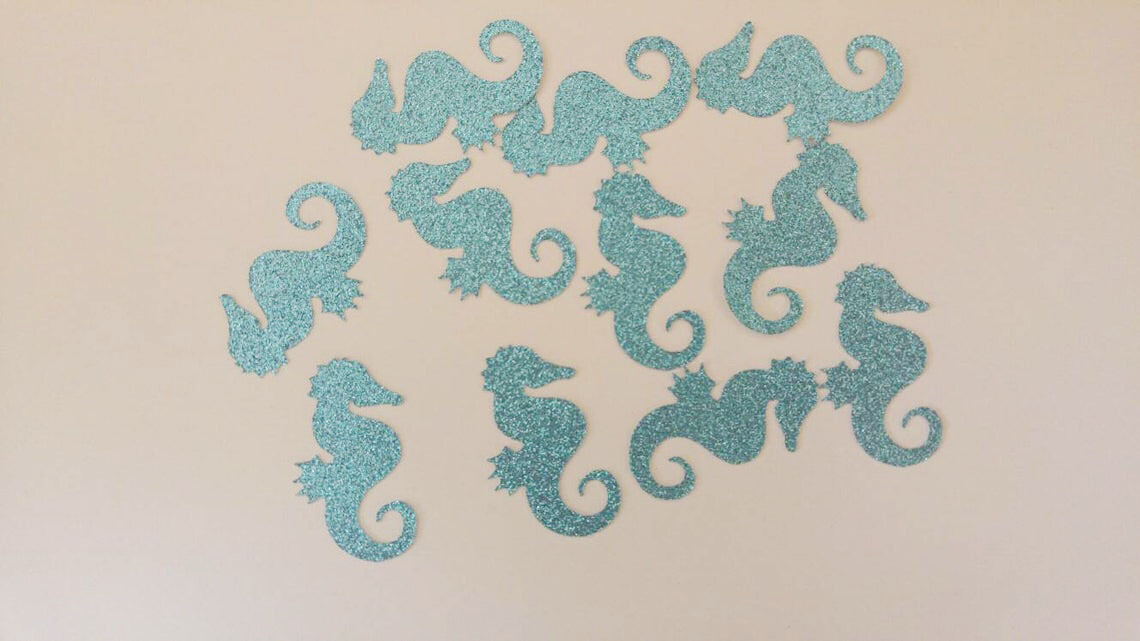 50 Caballito de mar decoración Invitaciones Glitter