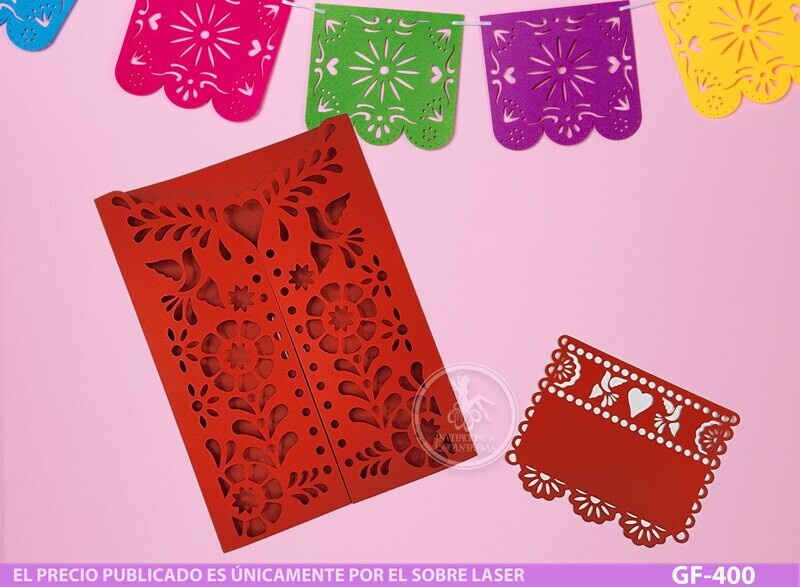 DIY Sobre Corte Laser GF-400 Mexicana, Boletos (1 x invitació): RSVP 04 -10x8cm