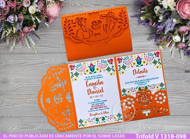 DIY Sobre Corte Laser Trifold V 1318-098 Mexicanas