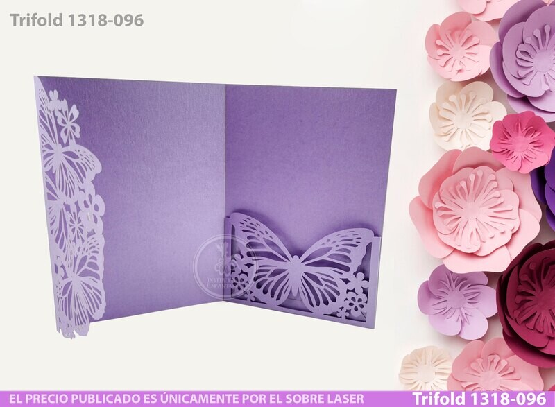 DIY Sobre Corte Laser Trifold  V 1318-096 Mariposas