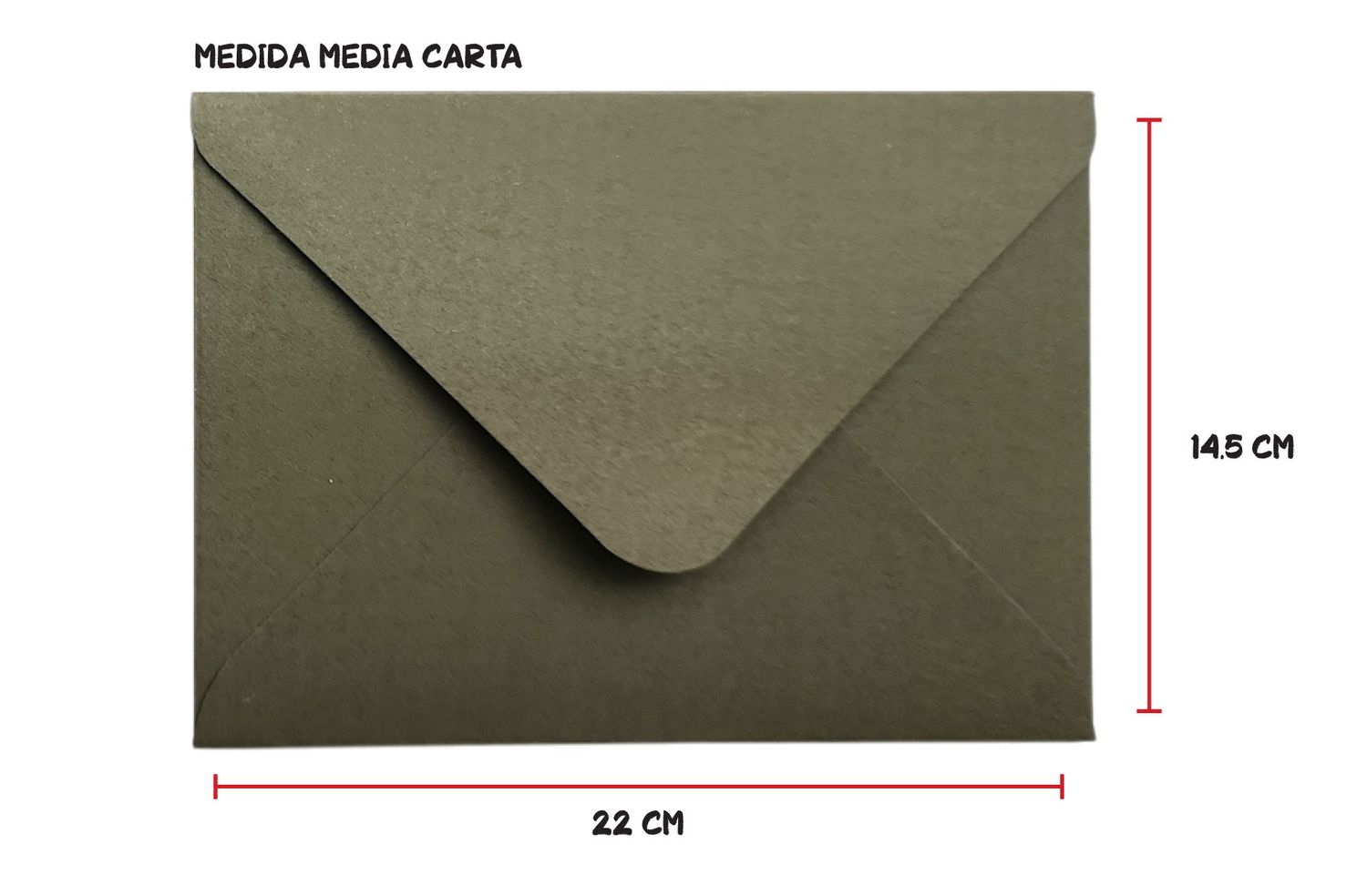 50 Sobres rectangular Verde Oliva 14.5x22cm Cartulina Mate de 170g