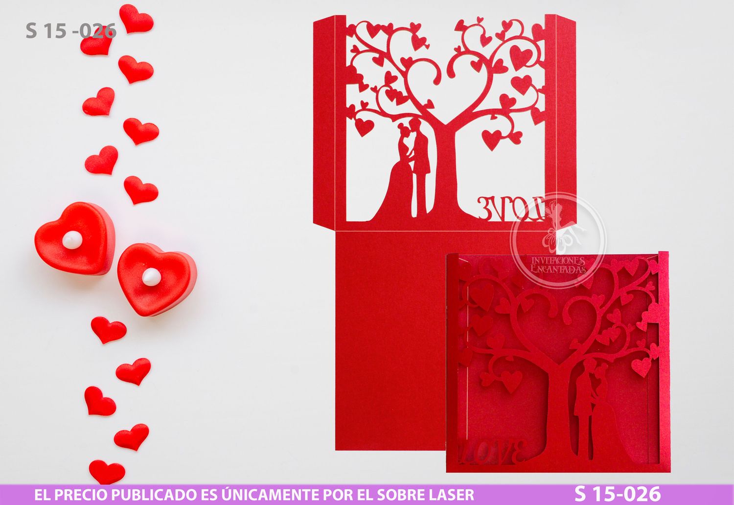 DIY Sobre Corte Laser  S 15-026 Arbol Boda Corazón