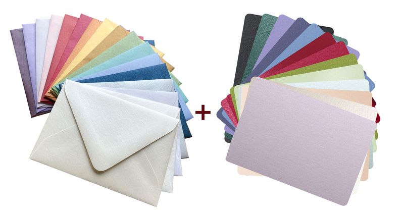 50 Sobres Mini Papel Nacarado 140g 8x11cm + 50 Tarjetas