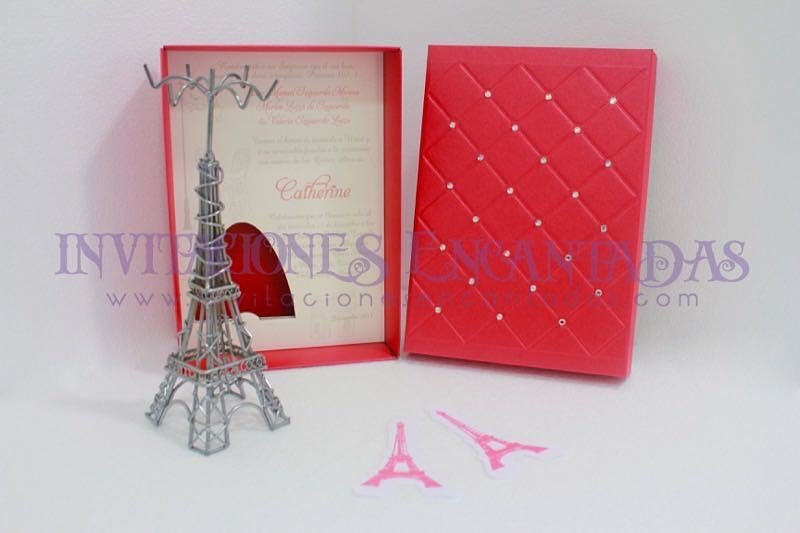 Invitación de XV Caja con alhajero Torre Eiffel