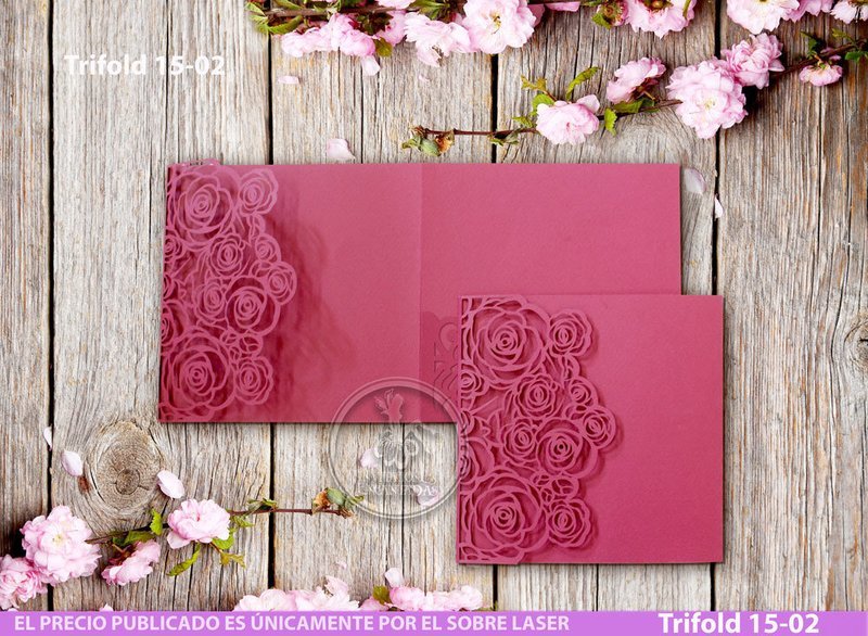 DIY Sobre Corte Laser Trifold 15-002 Flores
