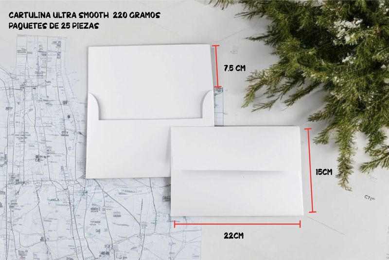 25 Sobres rectangulares Solapa recta 15x22cm Cartulina Mate burano 220g