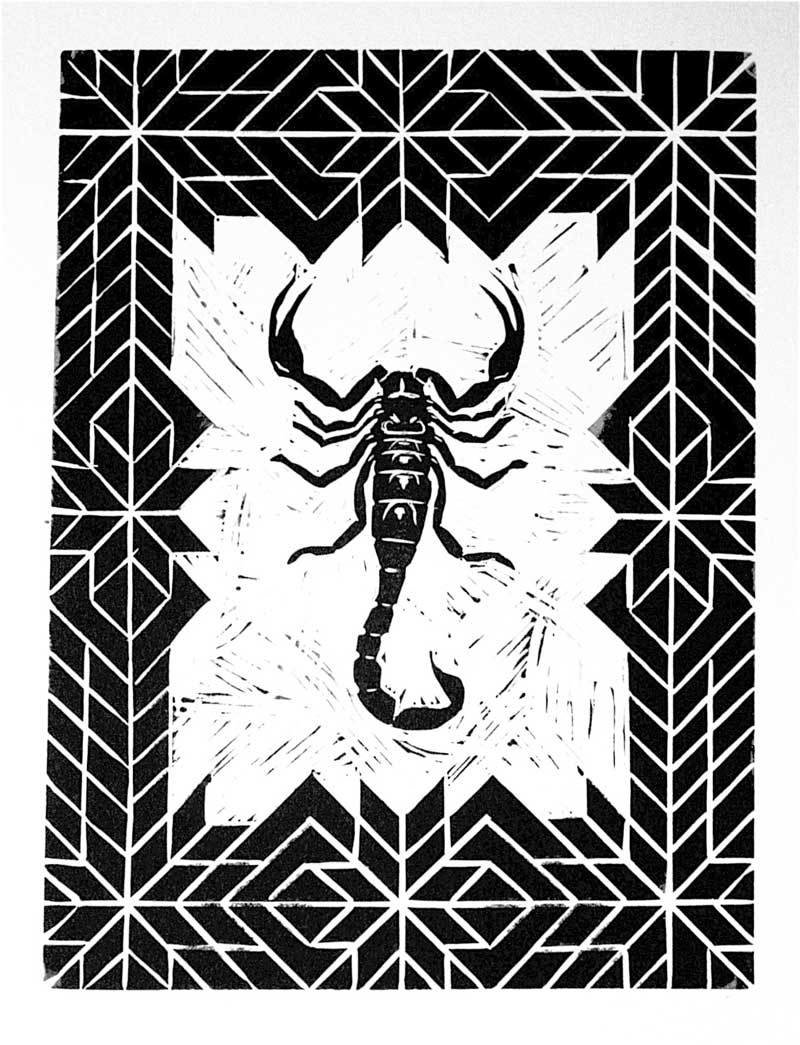 Scorpion linocut print