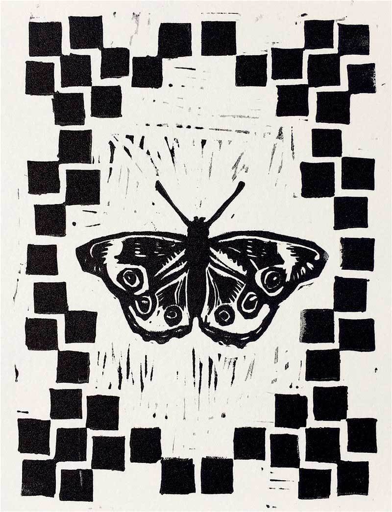 Buckeye butterfly linocut print.