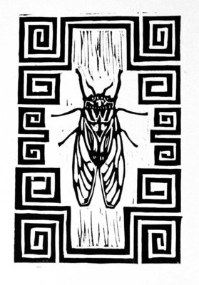 Cicada linocut print