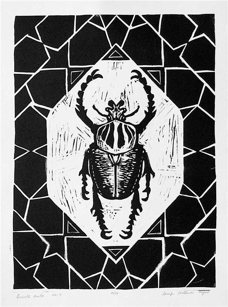 Goliath beetle linocut print