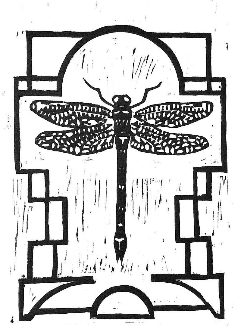 Dragonfly linocut print